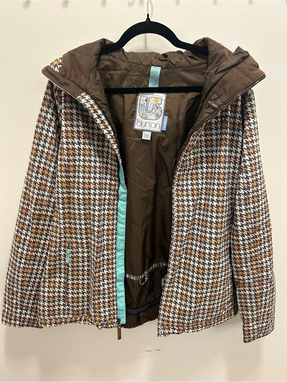 Burton Women’s Houndstooth Snowboard Ski Jacket Insulated Hooded Sz L
